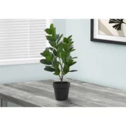 Syemin Artificial Plant Garcinia Tree Indoor Faux Greenery Potted Real Touch Decorative Green Leaves Black Cement Pot, Green, 15.5"*12"*28"