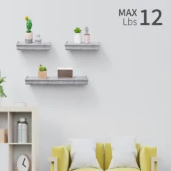 Syemin Decorative Wall Shelf 3 Set Floating Shelves Wall Mounted Wood Shelves Wall Decor Storage Picture Ledge Shelf, Grey, 23.62"*5.91"*1.57" -Furniture GUEST 338a2532 c961 4580 9504 ab8dc355c73c