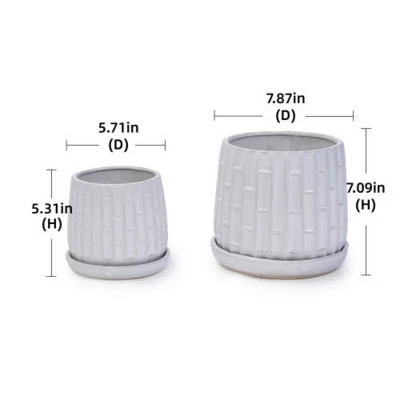 Syemin Planters Set Of 2 Ceramic Flowerpot, Indoor And Outdoor Modern Decorative Round Planter For Patio, Garden, White, 7.87"*7.87"*7.09" 2 Syemin Planters Set Of 2 Ceramic Flowerpot, Indoor And Outdoor Modern Decorative Round Planter For Patio, Garden, White, 7.87"*7.87"*7.09" - Image 2