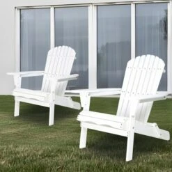 Syemin Wooden Folding Adirondack Chairs Set Of 2 Casual Patio Chairs With Wood Grain For Patio, Yard, Garden, White, 31"*28"*36" -Furniture GUEST 35eecde3 6ae2 4cdc 933d 4b289fd43d77