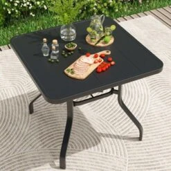 Syemin Patio Side Table Set Of 2, Outdoor Dining Table With 1.57" Umbrella Hole, Metal Furniture For Patio And Poolside, Black, 60"*35.43"*29" -Furniture GUEST 3601e895 54cf 4cb7 8823 25d5367d9e43