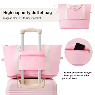 Syemin 3 PCS Bag And Luggage Sets, With Spinner Wheels And Zippers Lightweight Suitcase, For Business Trips And Travel, Pink, 15.8"*10.2"*24.5" 2 Syemin 3 PCS Bag And Luggage Sets, With Spinner Wheels And Zippers Lightweight Suitcase, For Business Trips And Travel, Pink, 15.8"*10.2"*24.5" - Image 2
