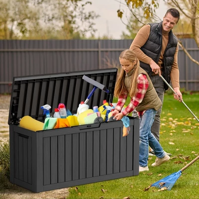 Syemin Deck Box, 80GAL Outdoor Storage Box, Patio Gardening Tools, Water And UV Resistant For Patio, Garden, Lawn, Black, 46.26"*18.7"*23.23" 2 Syemin Deck Box, 80GAL Outdoor Storage Box, Patio Gardening Tools, Water And UV Resistant For Patio, Garden, Lawn, Black, 46.26"*18.7"*23.23" - Image 2