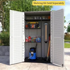 Syemin Outdoor Storage Shed, Vertical Tall Tool Shed With Five Shelves, Lockable Door For Patio, Backyard And Lawn, White, 50"*82"*29" -Furniture GUEST 39cd7339 df0e 4e55 a2cc d81a78783611