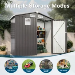 Syemin Storage Sheds Metal Outdoor Storage Shed With Clear Window And Lockable Door Compact For Garden, Backyard, Patio, Gray, 67.72"*38.19"*72.83" -Furniture GUEST 3b4a4246 37be 4a93 929f 0b0dbaf7610e