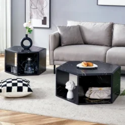 Syemin End Tables, Modern Hexagonal Coffee Table With Storage Space, Suitable For Living Room, Study Room, Bedroom, Black, 25"*21.6"*14" -Furniture GUEST 3cedbcf3 ac53 4025 bcb2 e14b67ee2146