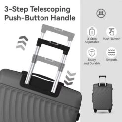Syemin Luggage Sets ABS Hardshell 3pcs Luggage, Lightweight Durable Suitcase Sets Spinner Wheels Suitcase 20"24"28", Grey, 21.06"*11.81"*30.31"