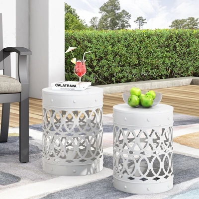 Syemin Patio End Tables Accent Side End Table For Outdoor And Indoor, Garden, Backyard Use, Special Design, White, 13.75"*13.75"*18" 5 Syemin Patio End Tables Accent Side End Table For Outdoor And Indoor, Garden, Backyard Use, Special Design, White, 13.75"*13.75"*18" - Image 5