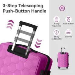 Syemin Luggage 3-Piece Luggage Set Travel Lightweight Suitcases With Rolling Wheels TSA Lock Carry On Luggage 20"/24"/28", Pink, 20.08"*11.81"*30.12"