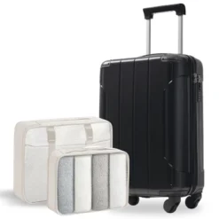 Syemin Luggage 20" Hardshell Carry-On Luggage, Lightweight Durable ABS Suitcase With Spinner Wheels 2 Packing Cubes, Black, 13.6"*8.3"*21.5" -Furniture GUEST 40ede407 5b32 4a13 8940 751960835bd8