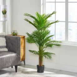 Syemin Artificial Plant Palm Tree Indoor Faux Fake Floor Greenery Potted Real Touch Decorative Green Leaves Black Pot, Green, 31"*31"*51" -Furniture GUEST 418c002b 56db 42e7 9405 d70579bbc3a6