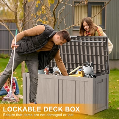 Syemin Deck Box, 120GAL Outdoor Storage Box, Patio Gardening Tools, Water And UV Resistant For Patio, Garden, Lawn, Brown, 54.25"*26.5"*24.21" 2 Syemin Deck Box, 120GAL Outdoor Storage Box, Patio Gardening Tools, Water And UV Resistant For Patio, Garden, Lawn, Brown, 54.25"*26.5"*24.21" - Image 2