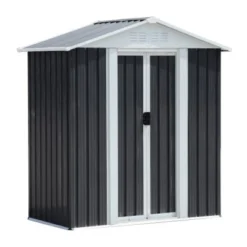 Syemin Storage Sheds 5ftx3ft Pent Roof Grey Outdoor Tool Bike Storage Garden Shed With Aluminum Alloy Frame And Sliding Door, Grey, 62.2"*33.1"*72.5"