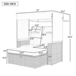 Syemin Patio Chaise Lounges, Outdoor Patio Daybed, Comfy Seat Cushion, Sofa Furniture, For Backyard, Swimming Pool, Beige, 57"*51.2"*64.2"