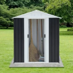 Syemin Storage Sheds 5ftx3ft Pent Roof Grey Outdoor Tool Bike Storage Garden Shed With Aluminum Alloy Frame And Sliding Door, Grey, 62.2"*33.1"*72.5" -Furniture GUEST 46147194 5dbf 4454 8fe5 0cfdc7251b7d