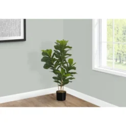 Syemin Artificial Plant Fiddle Tree Indoor Faux Fake Floor Greenery Potted Real Touch Decorative Green Leaves Black Pot, Green, 25.5"*19.75"*41.25"