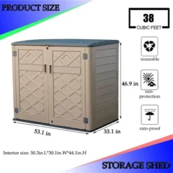 Syemin Outdoor Storage Shed, Vertical Tall Tool Shed With Five Shelves, Lockable Door For Patio, Backyard And Lawn, Brown, 53.1"*33.1"*46.9" -Furniture GUEST 47e56f22 b52b 4ead b7b4 dd08193884a3