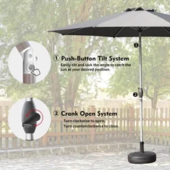 Syemin Outdoor Patio Umbrella With 8 Sturdy Ribs, Push Button Tilt And Crank, Waterproof, UV-Resistant Uitable For Garden, Gray, 120"*120"*97.2" -Furniture GUEST 49b35789 497a 4c91 b014 da39255172b7