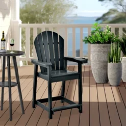 Syemin Patio Accent Chairs, Outdoor Tall Adirondack Chair With High Back, Widened Arms For Backyard, Garden, Yard, Gray, 27.95"*27.09"*45.83"