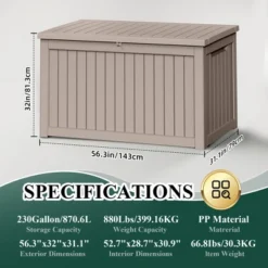 Syemin Deck Box, 230GAL Outdoor Storage Box, Patio Gardening Tools, Water And UV Resistant For Patio, Garden, Lawn, Brown, 56.3"*31.1"*32" -Furniture GUEST 4a333165 8977 42a7 b0ff 9c2dc76f0bee