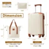 Syemin Bag And Luggage Sets Hardshell Luggage Sets 3 Piece Carry-on Suitcases With Wheels Durable Travel Luggage, Beige, 13.8"*21.5"*8.3"