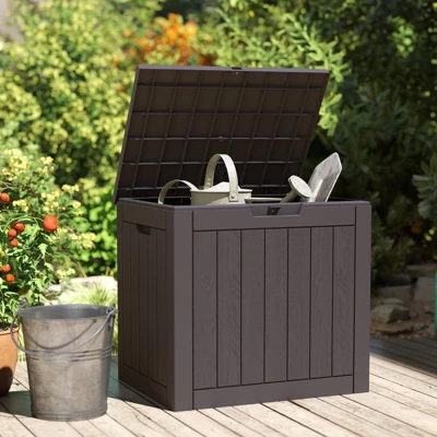 Syemin Deck Box, 30 GAL Outdoor Storage Box, Patio Gardening Tools, Water And UV Resistant For Patio, Garden, Lawn, Brown, 22.1"*17.1"*20.9" 3 Syemin Deck Box, 30 GAL Outdoor Storage Box, Patio Gardening Tools, Water And UV Resistant For Patio, Garden, Lawn, Brown, 22.1"*17.1"*20.9" - Image 3
