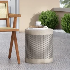Syemin Patio End Tables, Stylish End Tables For Indoor And Outdoor Use, Ideal For Gardens, Backyard, Special Design, Gray, 15.75"*15.75"*18.5" -Furniture GUEST 4e2e6f46 2874 4af2 ac42 7dd2a3772547