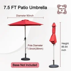 Syemin Outdoor Patio Umbrella With 6 Sturdy Ribs, Push Button Tilt And Crank, Waterproof, UV-Resistant, Brick Red, 90"*90"*86.64"
