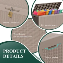 Syemin Deck Box 120GAL Outdoor Storage Box Patio Gardening Tools, Water And UV Resistant For Patio Garden Lawn, Brown, 48"*21.5"*25.6" -Furniture GUEST 50274ce6 3986 4072 b540 f827f881c6a3