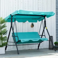 Syemin Patio Swings Outsunny Patio Porch Swing Chair For Garden With Adjustable Canopy, Steel Frame, Armrests, Green, 67.75"*43.25"*60.25"