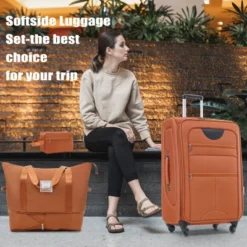 Syemin 5 PCS Bag And Luggage Sets, With 4 Spinner Wheels Lightweight Suitcase, Suitable For Business Trips And Travel, Orange, 18.9"*12.2"*30" -Furniture GUEST 50fa18ec e7fd 442b 8240 53a47d8a5410