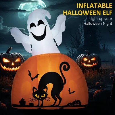 Syemin Decorative Holiday Scene Props 10ft Inflatable Halloween Pumpkin Head Ghost Blow Up Halloween Decor Outdoor Display, Black, 59.1"*29.5"*118.1" 3 Syemin Decorative Holiday Scene Props 10ft Inflatable Halloween Pumpkin Head Ghost Blow Up Halloween Decor Outdoor Display, Black, 59.1"*29.5"*118.1" - Image 3