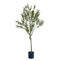 Syemin Artificial Plant Artificial Olive Tree Indoor Faux Fake Table Greenery Potted Real Touch Decorative Green Leaves, Green, 23"*23"*59"
