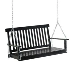 Syemin Patio Swings Outsunny 2-Seater Hanging Porch Swing Outdoor Patio Swing Chair Seat With Slatted Build And Chains, Black, 46.75"*25.5"*24" -Furniture GUEST 52ffbba4 3eb5 4cf1 a75a dbc246d717ea