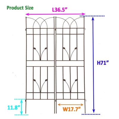Syemin Patio Decorative Screens, Iron Arch Decoration Garden Trellis, For Outdoor For Climbing Plants Support, Flowerbed, Brown, 36.5"*17.7"*71" 4 Syemin Patio Decorative Screens, Iron Arch Decoration Garden Trellis, For Outdoor For Climbing Plants Support, Flowerbed, Brown, 36.5"*17.7"*71" - Image 4