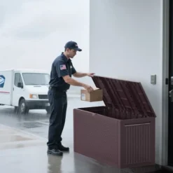 Syemin Deck Boxes 90gal Outdoor Garden Plastic Storage Deck Box Waterproof Deck Box Outdoor Lockable Storage Container, Brown, 45.67"*19.5"*23.23" -Furniture GUEST 53682767 7b59 491a a97f 04fdf858875b