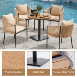 Syemin Patio Side Table, Outdoor Dining Table Set, Wood Top Outdoor Furniture Round Table For Lawn, Poolside, Black, 27.8" * 27.8" * 29.1" -Furniture GUEST 536efbf9 355c 4f46 9fa7 3442785f04ab