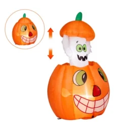 Syemin Decorative Holiday Scene Props Halloween Inflatables Animated Pumpkin Ghost, Outdoor Decor Blow Up Yard Decor, Multicolored, 33.6"*33.6"*47.2"