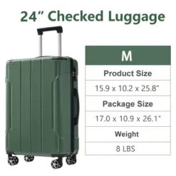 Syemin Luggage Hardshell Luggage, Lightweight Durable ABS Suitcases With Double Wheels, Expandable 24-inch Checked Luggage, Green, 15.9"*10.2"*25.8" -Furniture GUEST 54c94b1c 8e92 46dc 992d cade91bc8c1f