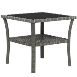Syemin Patio Side Table, 2-Tier Outdoor Coffee Table, Patio Furniture For Drinks, Dining, Games, Storage, Gray, 19.75"*19.75"*17.75" -Furniture GUEST 55e97a8a 32a4 4133 9c39 6bccd685da31