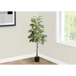 Syemin Artificial Plant Evergreen Tree Indoor Faux Fake Floor Greenery Potted Decorative Green Leaves Black Pot, Green, 35"*31"*42"