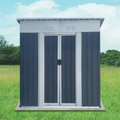 Syemin Storage Sheds 5ftx3ft Pent Roof Grey Outdoor Tool Bike Storage Garden Shed With Aluminum Alloy Frame And Sliding Door, Gray, 62.2"*33.1"*71.4" -Furniture GUEST 57e882d9 0d9b 45b9 b6a8 fe8e9bd3de5a