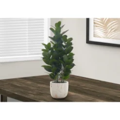 Syemin Artificial Plant Garcinia Tree Indoor Faux Fake Floor Greenery Potted Real Touch Decorative Green Leaves White Cement Pot, Green, 16"*16"*31"