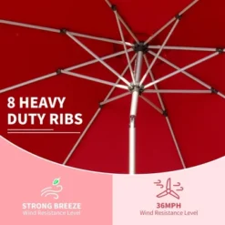 Syemin Outdoor Patio Umbrella With 8 Sturdy Ribs, Push Button Tilt And Crank, Waterproof, UV-Resistant Uitable For Garden, Red, 120"*120"*97.2" -Furniture GUEST 5846f2de 307e 4de9 b139 8ff45d69ee23 1