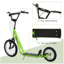 Syemin Kick Scooters Youth Scooter Teens Kick Scooter, Adjustable Handlebar Ride On Toy Dual Brakes Inflatable Wheels, Green, 53.3"*22.8"*34.8" -Furniture GUEST 5b15f841 90c0 43bb b1ac 234144447f12