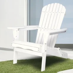 Syemin Wooden Folding Adirondack Chairs Set Of 2 Casual Patio Chairs With Wood Grain For Patio, Yard, Garden, White, 31"*28"*36" -Furniture GUEST 5bed655a b00d 41ec 90cd 08ec89585af5