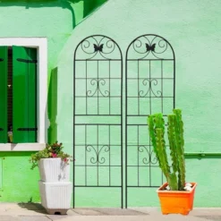 Syemin Patio Decorative Screens, Elegant Vine Pattern Yard Fencing, Pet-Safe Decorative Fence For Yard, Patio, Black, 19.7"*19.7"*71"