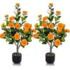 Syemin Artificial Plant Artificial Camellia Tree 2 Pack Camellia Plant In Pot Greenery Potted Plant For Indoor Office Home, Green, 33.49"*6.7"*7.09"