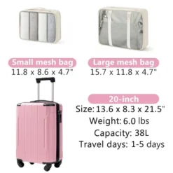 Syemin Luggage 20" Hardshell Carry-On Luggage, Lightweight Durable ABS Suitcase With Spinner Wheels 2 Packing Cubes, Pink, 13.6"*8.3"*21.5" -Furniture GUEST 5ef52110 cf7c 410e a5b8 c1d311c07368