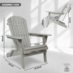 Syemin Wooden Folding Adirondack Chairs Set Of 2 Casual Patio Chairs With Wood Grain For Patio, Yard, Garden, Gray, 31"*28"*36" -Furniture GUEST 5f42084a 9a6c 415c b19a 4fe76c765f5d